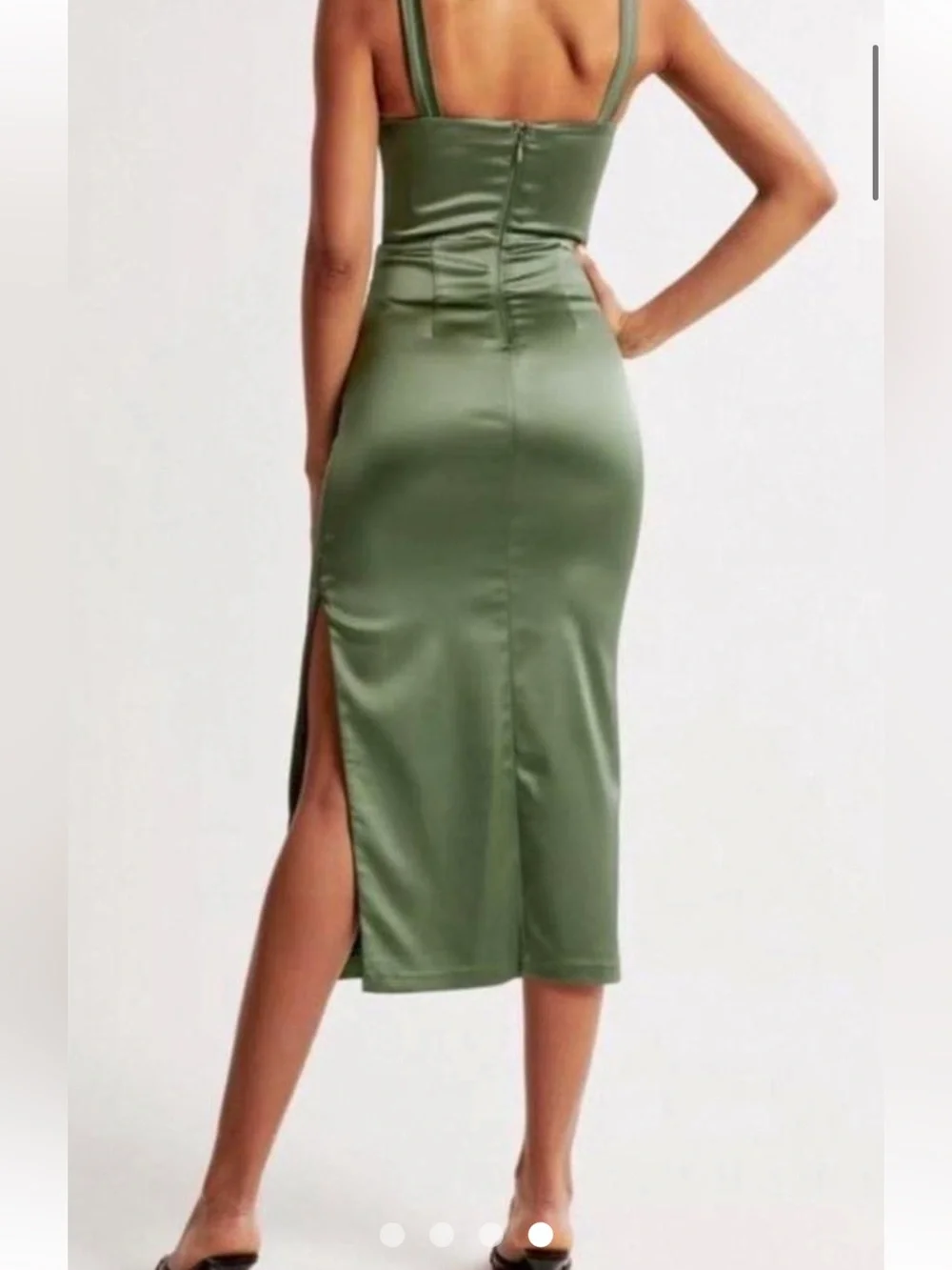 Abercrombie & Fitch Olive Green Satin Square-Neck Midi Dress